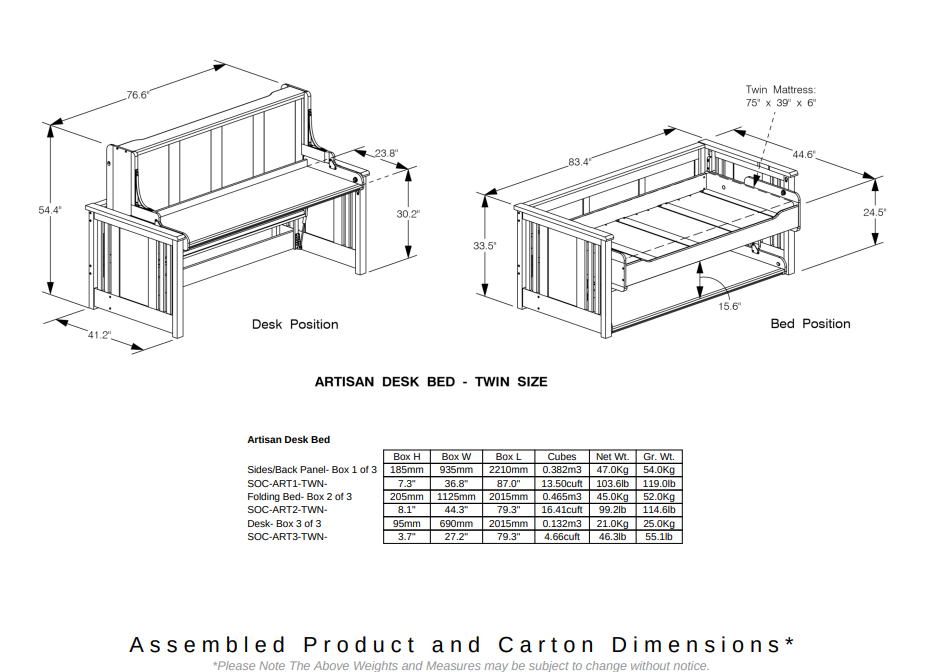 ARTISAN Desk Bed Twin