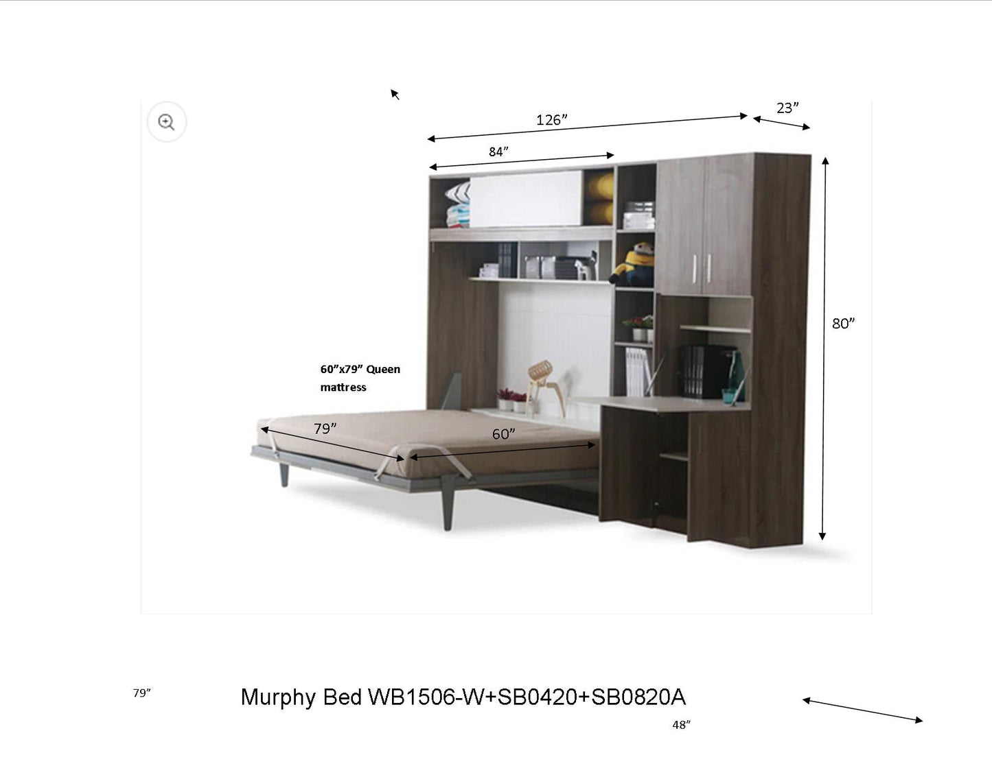 Murphy Bed WB1506-W+SB0420+SB0820A