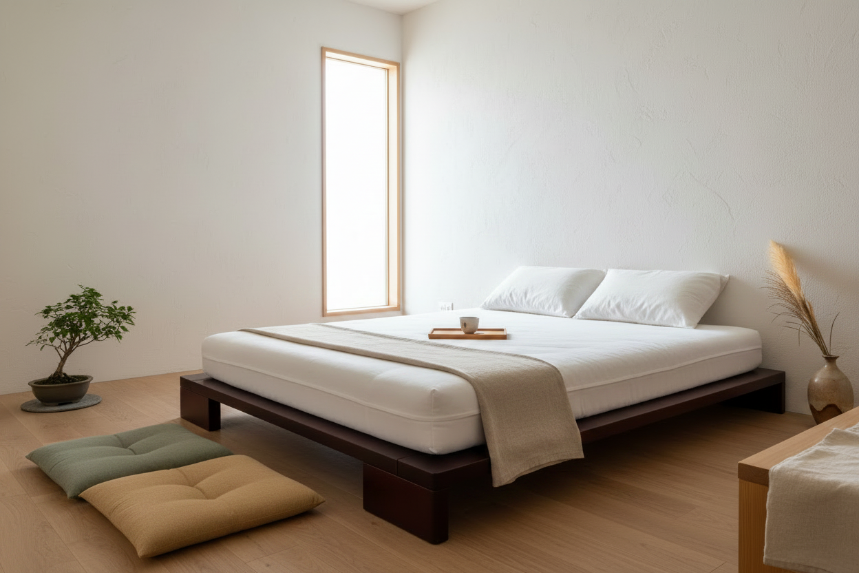 Cama Japonesa con Espaldar y Decoración